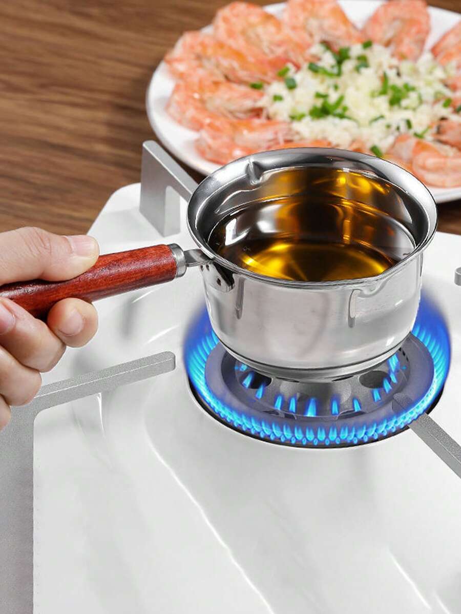 1PC Multifunctional Hot Oil Small Pot, Kitchen Hot Oil Small Pot, Stainless Steel Mini Oil Burning And Pouring Pot, Special Small Spoon Tool For Oil Pouring And Pouring, Dual Flow Port Design For Oil Splashing Without Hanging On The Wall, Easy To Pour On Both Sides
