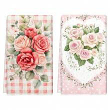 1set/2pcs/4pcs Elegant And Beautiful Rose Patterns Dish Towel, Scouring Pad, Suitable For Restaurant, Kitchen, Bathroom, Daily Decoration, Family Party Decoration, Home Decoration, Household Items, As Gifts