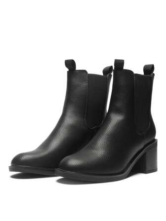 Women's Ankle Boots In Black Polyurethane - Size US 5-10 / UK 3-8 / EU 36-41 - Ladies Chelsea Closure Footwear For Casual, Party, Wedding And Formal Wear - Stylish And Durable Booties For All-Season Fashion