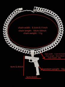 1pc Gun Shaped Pendant & Miami Cuban Chain, Fashion Hip Hop Necklace For Men & Women, Suitable For Daily Wear Or Party, 2 Chain Styles Available