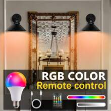 Black Vintage Wireless Battery Operated Wall Sconces, Industrial Cordless Battery Powered Led Wall Lights Set Of 2, Wall Lamp Fixture Indoor With RGB Light Bulb/No RGB Light Bulb Remote Control For Bedroom Farmhouse Gallery
