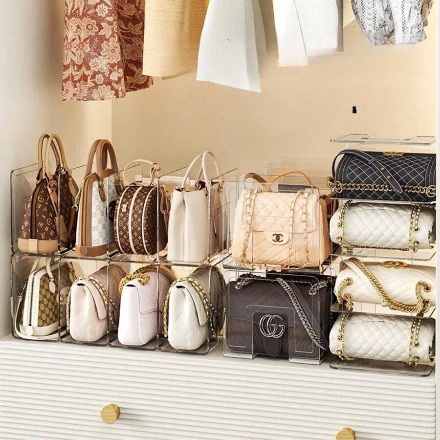 Acrylic Handbag Storage Rack Handbag Divider Organizer Luxury Bags Storage Rack For Women Transparent Partition Display Cabinet - White - View 1