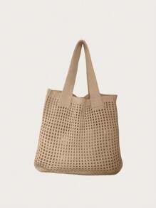 Bolso de hombro de mujer tejido a crochet de estilo minimalista y hueco, con gran capacidad y con hilos gruesos de punto, bolso de malla para compras, bolso de playa y de viaje, bolso bohemio de moda de verano de punto con diseño hueco tejido a mano.