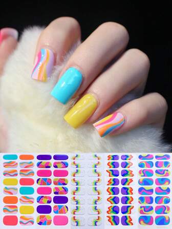 5 stuks regenboogstreep ombre patroon volledige nagel wraps + 3 stuks nagelvijltjes