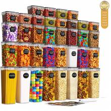 THELIFE 3/4/5/7/8/10/12/15/18/20/24/30/36pcs Airtight Food Storage Containers With Lids, Plastic Food Canisters With Lids Containers For Kitchen & Pantry Organization And Storage, Dry Food Canisters For Spaghetti Flour, Sugar And Cereal, Kitchen Supplies