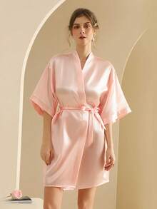 Bata de novia de la mañana la simulación de primavera de seda señoras vestido de novia salón de bodas foto de la dama de honor grupo de hielo bata de seda femenina verano - Rosa Pálido - Ver 4