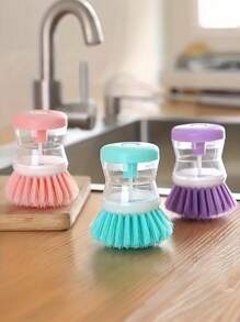 Push-Type Automatic Liquid Filling Pot Washing Brush Does Not Stick To Oil And Does Not Damage Pots And Dishes. Multifunctional Kitchen Decontamination Cleaning Brush With Non-Slip Handle