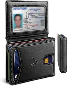 BULLIANT Men Wallet, Slim Leather Wallet Front Pocket Card Holder Gift For Men 11 Slots RFID Blocking - Đen4766 - Xem 1