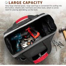 New Waterproof Tool Bags For Men Or Women, 16-Inch Wide Mouth Tool Tote Bag  25 Pockets For Tool Anizer & Storage,  Adjustable Shoulder Strap (16IN, Black/Red) - Black/16IN - View 3