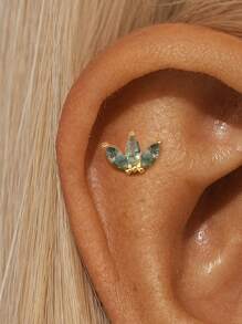 1PC 925 Sterling Silver Natural Green Agate Marquise Flat Back Cartilage Helix Piercing Fine Jewelry For Daily Wear Wedding Party Engagement Anniversary Valentine's Day