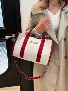 1pc Women's Personalized INS Multi-Functional Canvas Bag, Fashion Versatile Commute Shoulder Bag, Portable Multi-Pocket Storage Bag, Large Capacity Lightweight Tote Bag, Suitable For Moms, Simple Embroidered Messenger Bag, High-Quality Bridesmaid Gift, Suitable For Daily Use, Can Be Given To Family, Friends, Mothers As Mother's Day, Valentine's Day, Nurses Day, Teacher's Day, Christmas, Personalized Birthday Gift,School Supplies,Back To School,School Gift,For Office,For School,For Classroom,For Teacher Gifts,For University,For Colleague,For Dorm Rooms,For Teacher,For Boys And Girls,For Teenagers,Junior High School Students,Middle School Students,High School Senior High School Students,College Students,University Students,Freshman,Sophomore,Underclassmen
