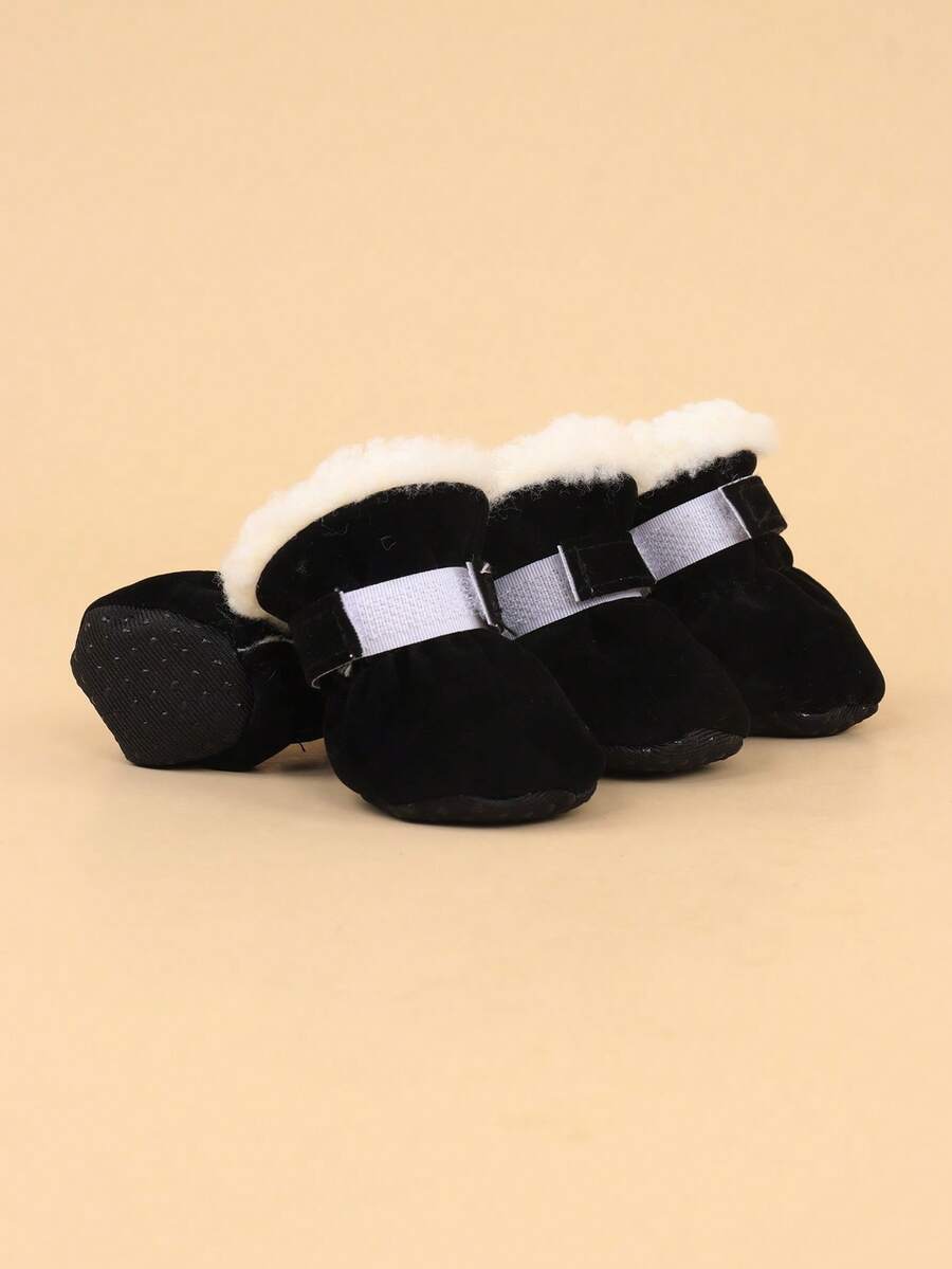 4pcs Polyester Dog Accessories, Adjustable Elastic Band And Warm Plush Pet Dog Shoes, Suitable For Small Breeds Like Teddy Bear Dogs For Outdoor Wear (Not Suitable For Large Dogs)