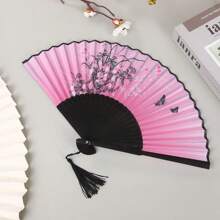1 buc. Evantai pliabil în stil retro chinezesc cu ciucure, portabil pentru Hanfu și dans