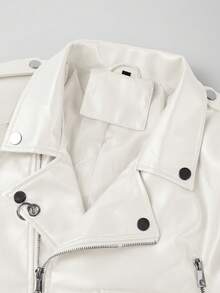 Risissida Women's Autumn/Winter Street Style Faux Leather Short Biker Jacket - Asymmetric Zipper, Adjustable Waist Belt, Fashionable Urban Commuter Look - White - View 4