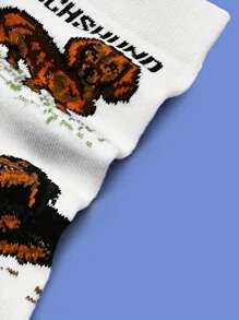 1 Pair Of Cartoon Dog Pattern Men's Mid Length Socks