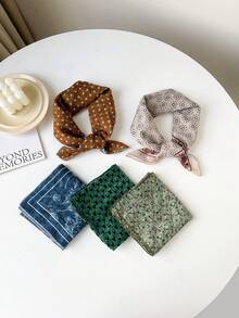 1pc Women Small Scarf/Handkerchief/Head Scarf, European & American Style Versatile Cashew Flower Print Linen Scarf/Neckerchief/Bandana, Summer Beach For Dress - Multicolor - View 11