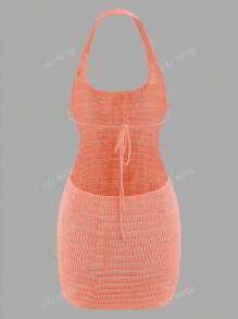 Vestido mini de sirena con espalda descubierta, cruzado de tiras, lazo, apertura lateral en la cintura y sexy, adecuado como cubierta para la playa
