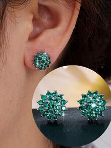 方晶锆石花朵耳钉 情人节、妈妈、母亲、母亲节、礼物 - 銀色 - 查看 4