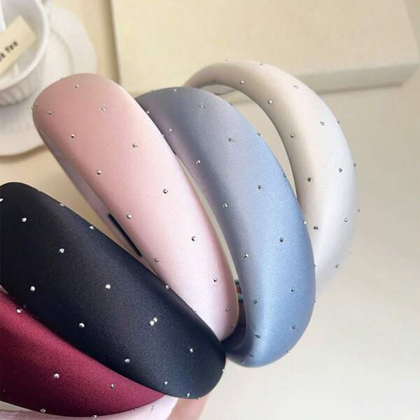 1 Piece High-Quality Rhinestone Satin Headband With A High Crown, Soft Sponge Wide Version, Versatile Headband For All Occasions, Suitable For Daily Wear, External Decorative Head Accessory Headband