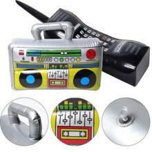 6pcs/Set Inflatable Rock Star Party Favors, Including Inflatable Microphone Stands And Phone Guitar Party Decorations, 80s 90s Theme Accessories