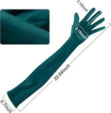 Guantes de seda para fiesta de ópera 1920s de Mujer, Guantes largos hasta el codo para vestido de noche nupcial, 55 cm de largo - Verde Oscuro - Ver 4