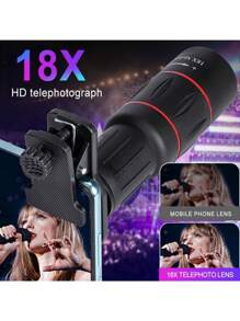18X High Definition Zoom Lens Attachment With Clip, Rubber Material, Zoom Lens Accessory For Outdoor Photography, Compatible With IPhone, And More Smartphones