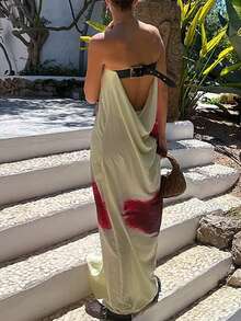 Women Floral Formal Strapless Dress Backless Maxi Long Dresses Y2K Sleeveless Mesh Bodycon Tube Summer Party Formal Cocktail Beach Sundress - 白色 - 查看 6