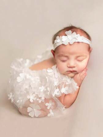 2 piezas Pijama floral y de malla para bebé, conjunto para sesión de fotos de recién nacido, accesorios de fotografía