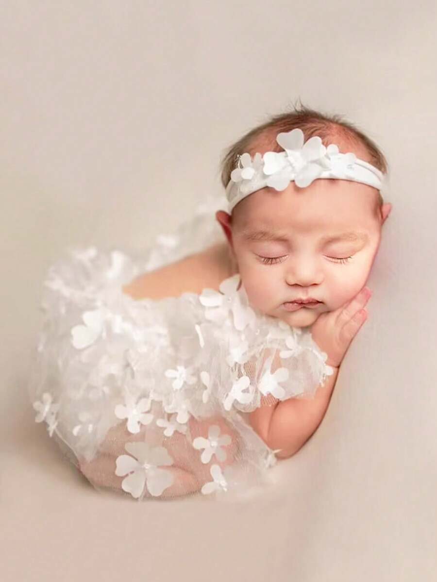 2 pezzi Tutina neonato con fiori e rete, set da fotografia per neonati, accessori per servizi fotografici - Multicolore - Visualizzare 1
