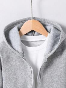 Tween Boy Solid Color Letter Graphic Zip-Up Hoodie Sweatshirt With Pockets, Warm Lining