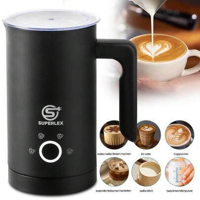 SUPERLEX 4-in-1-Milchaufschäumer, 500 W, automatischer Aufschäumer für heiße und kalte Getränke, Edelstahl, Milchaufschäumer für Kaffee, Latte, Schokolade, Cappuccino, Macchiato, 300 ml