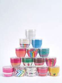 100/200/300pcs Random Color Disposable Dessert Cups, Small Cupcake Cups, Non-Stick Oil-Proof Paper Liners (The Pattern Variety May Not Be Fully Displayed In The Image)
