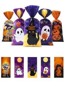 25/50/100 Piezas Bolsa de Caramelos de Halloween, Bolsa de Regalo con Patrón de Fantasma, Calabaza y Calavera, Bolsa de Embalaje de Regalo de Halloween, Bolsa de Obsequios de Fiesta de Halloween, Bolsa para Dulces, Bolsa para Snacks y Galletas, Decoración de Trick or Treat para Halloween, Decoraciones de Fiesta de Halloween, Artículos para Fiestas Navideñas, Decoración de Otoño
