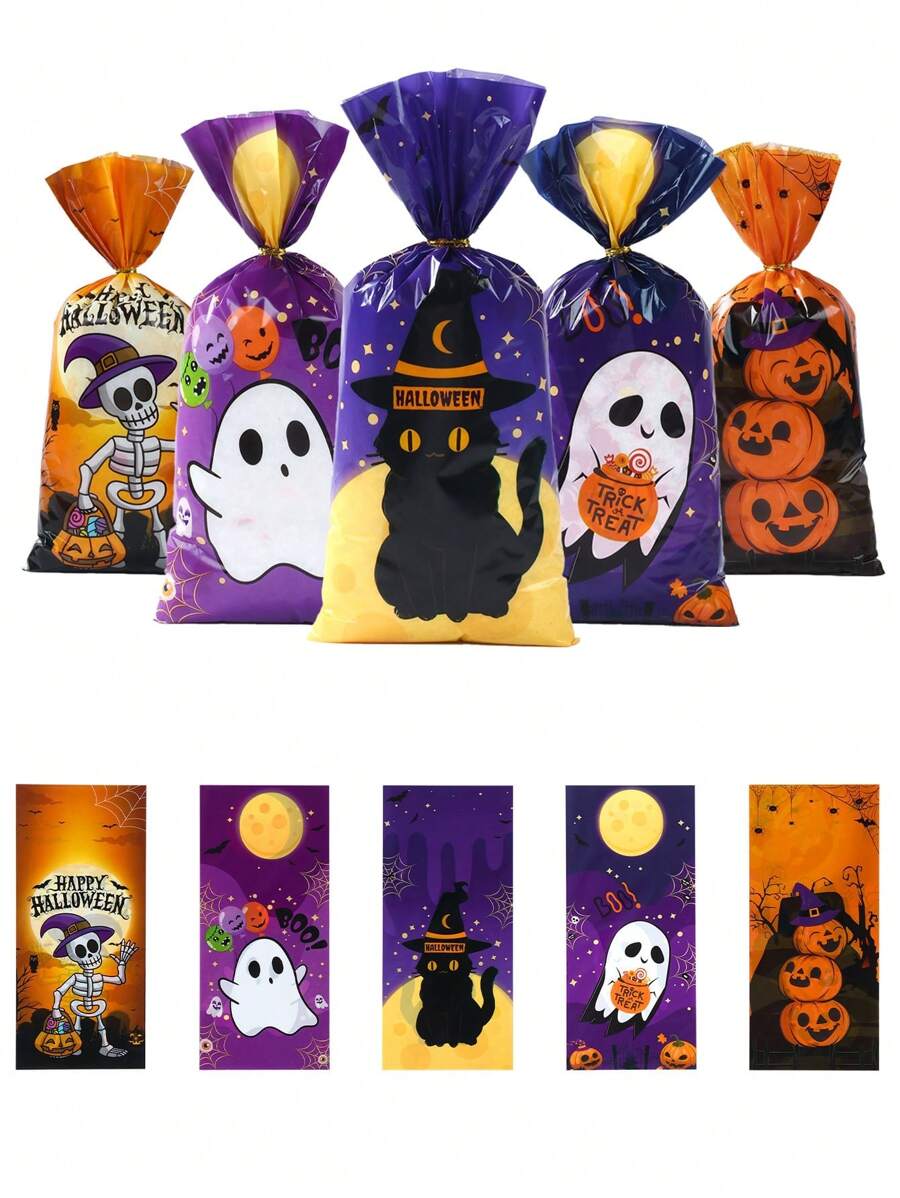 25/50/100 Piezas Bolsa de Caramelos de Halloween, Bolsa de Regalo con Patrón de Fantasma, Calabaza y Calavera, Bolsa de Embalaje de Regalo de Halloween, Bolsa de Obsequios de Fiesta de Halloween, Bolsa para Dulces, Bolsa para Snacks y Galletas, Decoración de Trick or Treat para Halloween, Decoraciones de Fiesta de Halloween, Artículos para Fiestas Navideñas, Decoración de Otoño