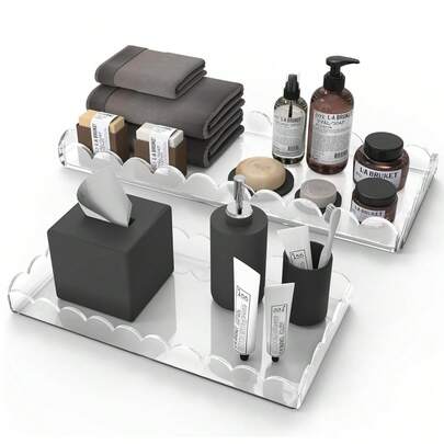 1pc Acrylic Rectangular Transparent Rimmed Tray, Suitable For Bathroom Vanity, Countertop, Living Room Decor To Organize Perfume & Cosmetics