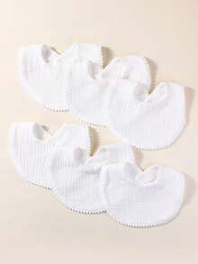 6pcs/Set White Cotton Muslin Baby Drool Bibs, Soft & Cute For Daily Use - Multicolor - View 6
