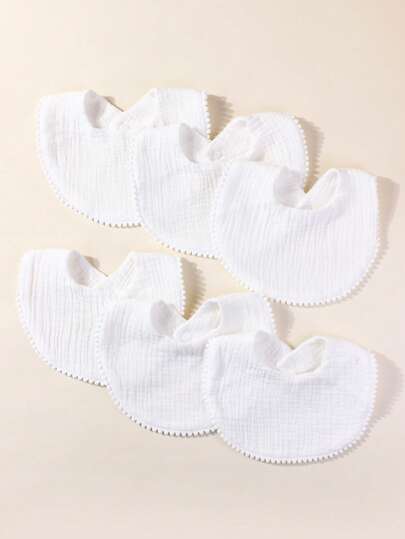 6pcs/Set White Cotton Muslin Baby Drool Bibs, Soft & Cute For Daily Use