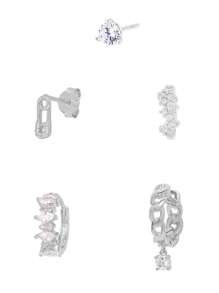 5 Pcs Classic 24K Gold Plated Cubic Zirconia Stud Earrings For Women Zirconia Hoop Dangle Earrings Set