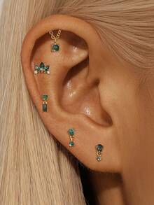 1 件 925 纯银苔藓玛瑙榄尖形平背软骨耳轮穿孔精美珠宝适合日常佩戴婚礼派对订婚周年纪念情人节 - 金色 - 查看 3