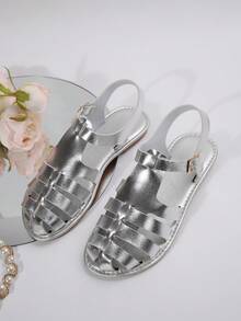 Sandálias rasteiras de dedo estilo retrô casual de 2025, Sapatos romanos respiráveis tecidos e vazados