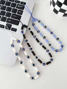 1 pieza Cordón para smartphone de cerámica suave con cuentas de ojo azul y ojo maligno de moda, adecuado como regalo para cualquier festividad