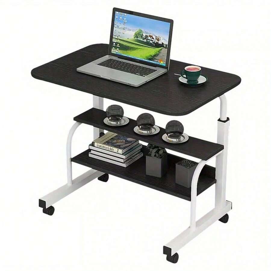 Height Adjustable Mobile Rolling Computer PC Laptop Over Bed Desk Overbed Desk - Black - View 1