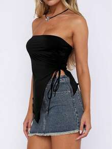 Blusa Strapless con Cordón Ajustable. - Negro - Ver 1
