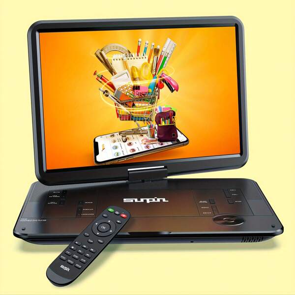 17.9-Inch Portable DVD Player, 15.6-Inch Large High-Definition Rotating Screen, 6-Hour Rechargeable Battery, Shockproof, Resume Playback, Supports AV Input/Output /USB/SD Card, No Regional Restrictions, Remote Control