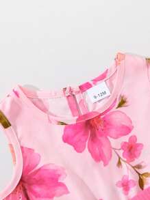 2pcs Baby Girl Cute And Elegant Bow Decor Camisole Dress With Mini Jacket Set, Rose Red