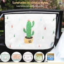 1pc Car Cartoon Cute Animal Plant Pattern Sunshade, Auto-Retractable Sun Shade Curtain, Heat Insulation Side Window Curtain