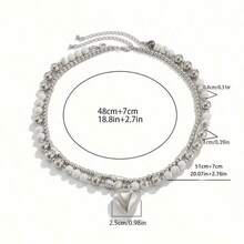 2pcs/Set Fashionable Heart Pendant Beaded Necklace Set, Suitable For Daily Wear - Silver - View 3