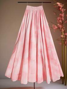 Women's Elegant Floral Print Long Skirt - Pink - View 2