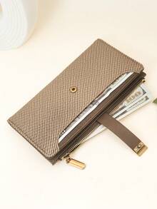 MINGYOU 1 件女士长款钱包，PU 皮革贴片编织图案色块优雅按扣开合大容量多卡槽多功能卡包钱包，紧凑型拉链零钱包，轻巧便携，适合节日礼物