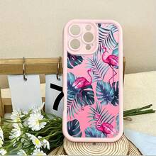 Pink Flamingos Tropical Leaves Pink Background Cute Pink Girly  Case [X/Xs/11/12/13/14/15/16 Pro/16 Promax] - Soft TPU Shockproof Cover,  Gift For Girlfriend/BFF, Birthday Present For Women, Aesthetic Protective Phone Case - Pink - View 2
